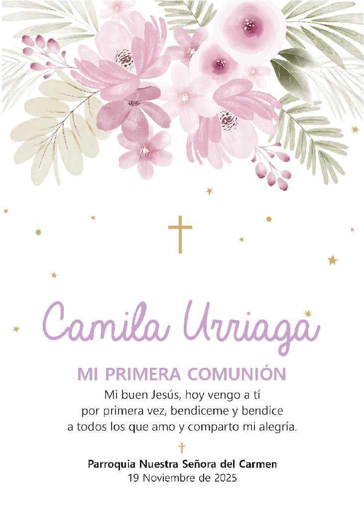 Estampita Comunión flores 7x10cm x 10 un.  