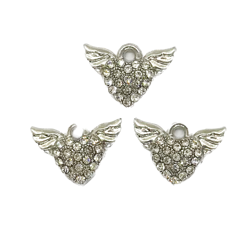 Dije fundición corazón alas c/strass x 2 un. (1)