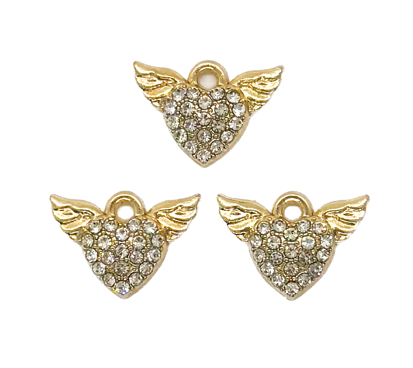 Dije fundición corazón alas c/strass x 2 un. (2)