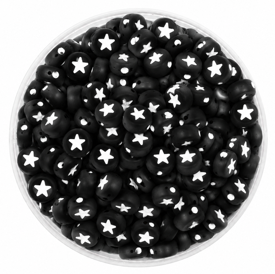 Estrella plana 7mm negra c/blanco x 10gr. 