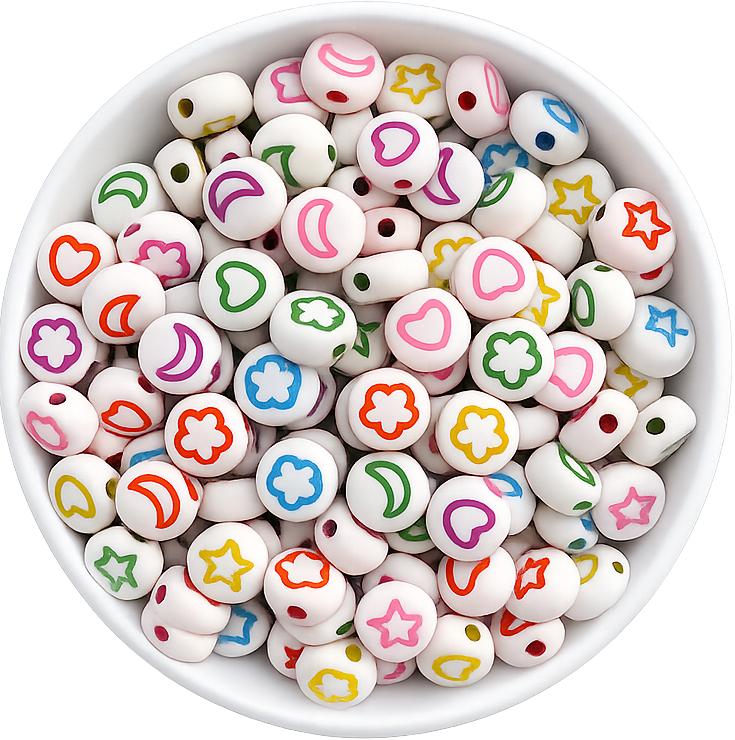 Plástico figuras surtidas 7mm blanco c/color x 10g