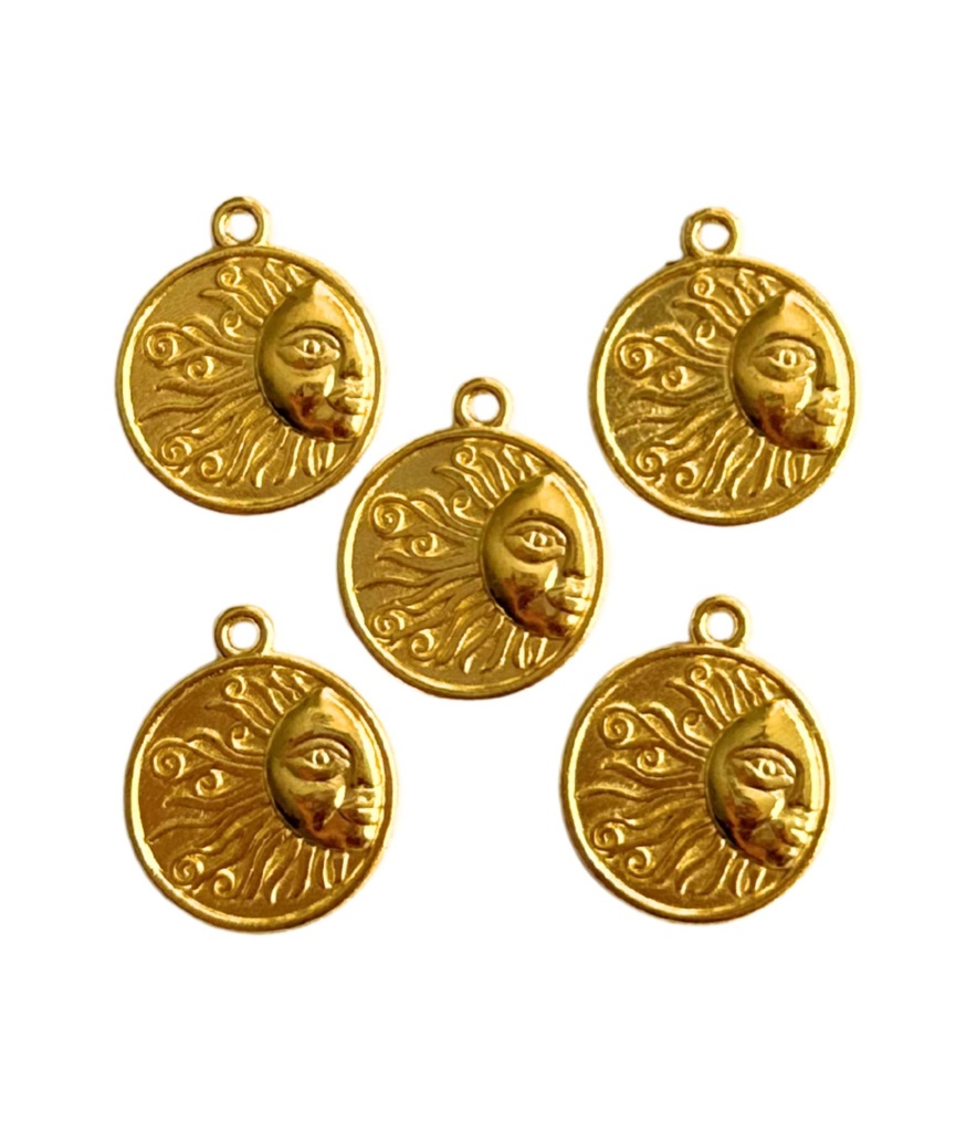 Dije metálico sol dorado x 5 un