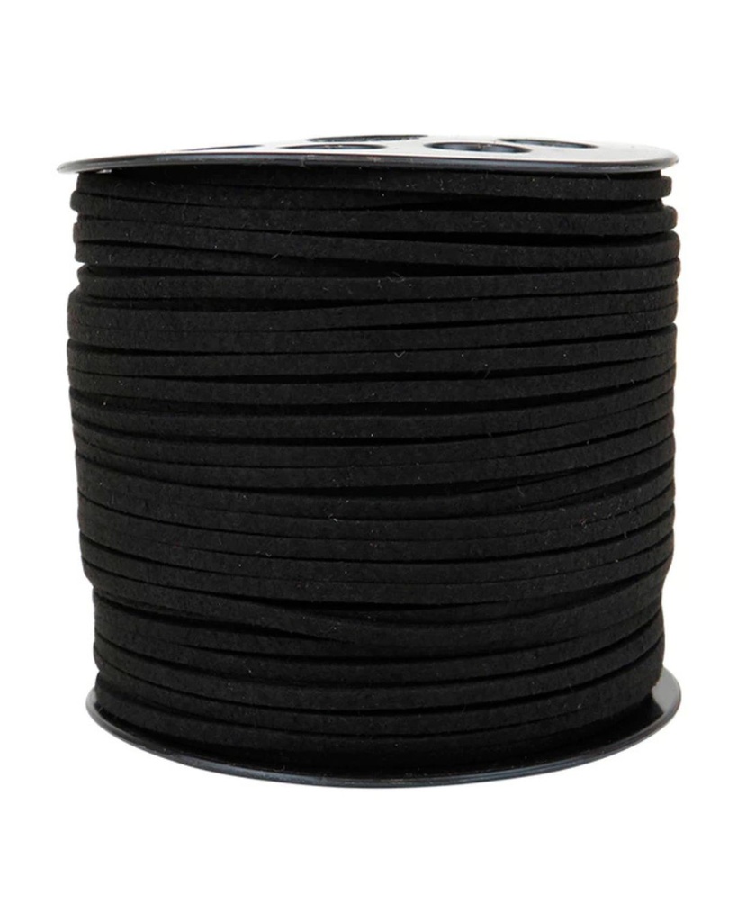 Cordón gamuza 3mm negro x 100 yardas 