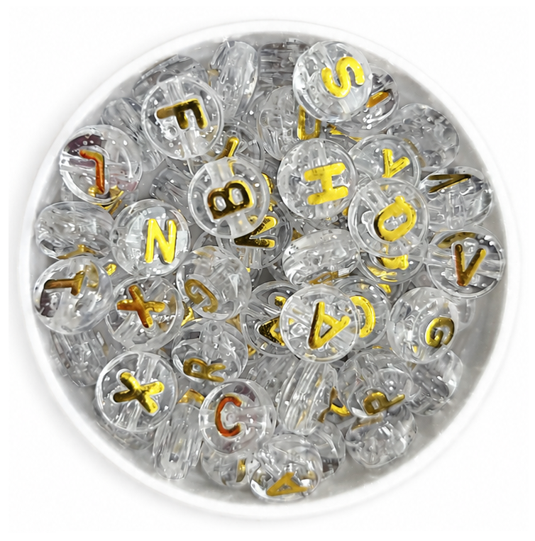 Plástico letras dorada traslucida 10mm x 10gr 