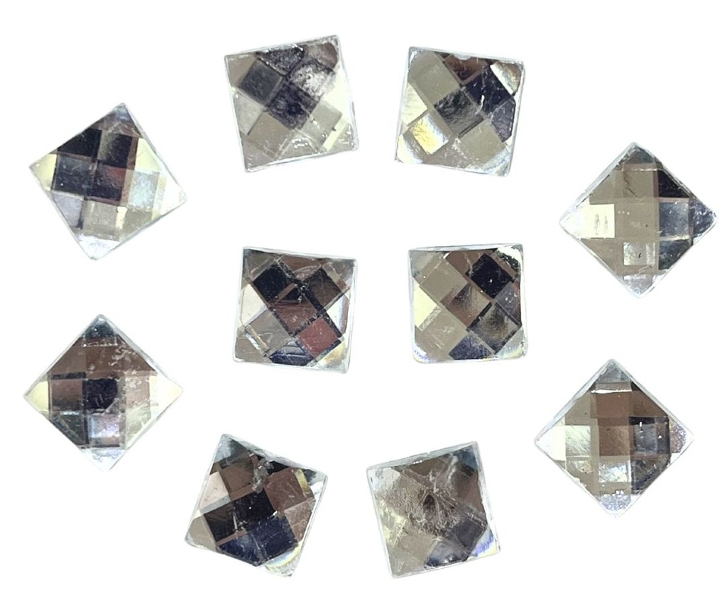 Gemas termopegables plateadas cuadrada 10x10mm x 10un 