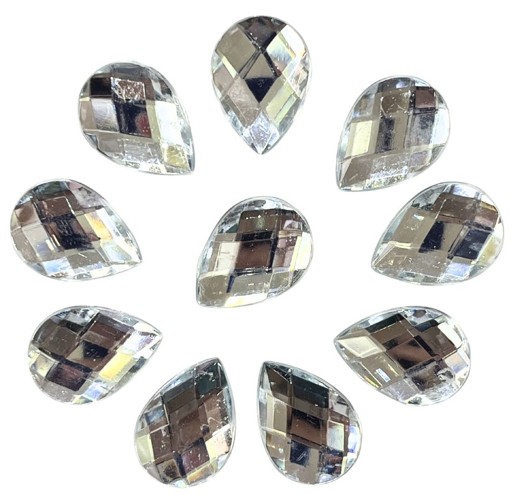 Gemas termopegables plateadas gota 13x18mm x 10un  