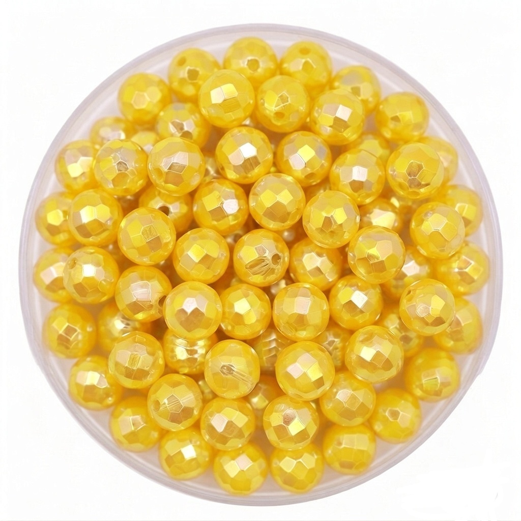 Bolitas Plásticas AB amarillo 6mm facetada x 10gr   