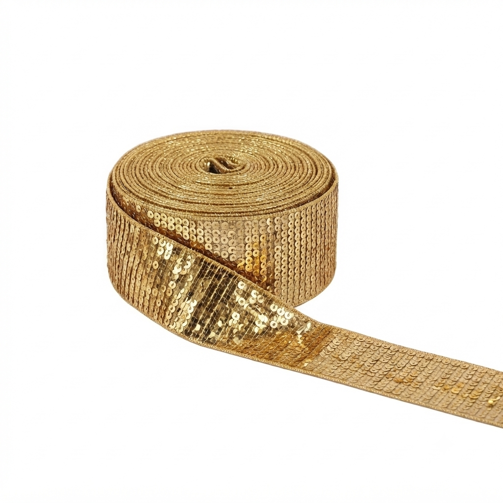 Galón dorado con lentejuelas cuadradas 40mm x 1mt  