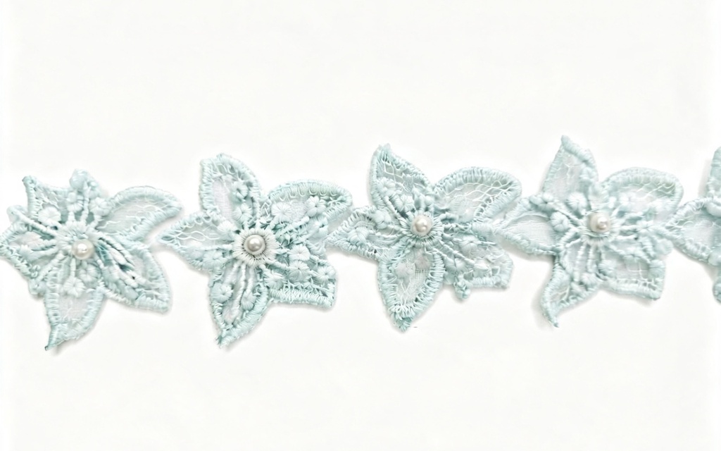 Galón algodón flor aqua con perla x 1mt