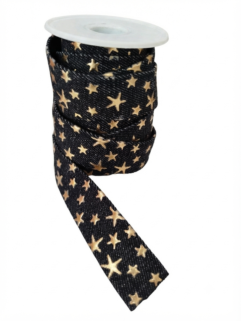 Galón jeans con estrellas doradas 2,5cm x 1mt.  