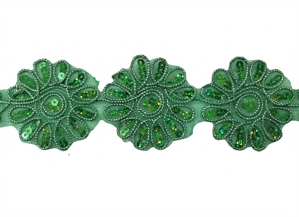 Galón flor láser verde 6cm x 1mt.  