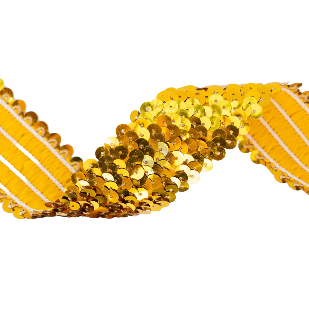 Galón elástico con lentejuelas dorado 20mm x 1mt 