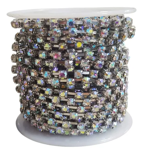 Strass cristal SS16 base plata #tornasol x 1mt. 