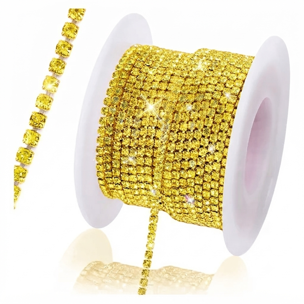 Strass cristal SS16 continuo Amarillo base color x 10ydas.  