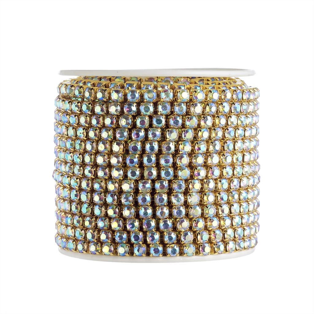 Strass cristal SS14 base oro #tornasol x 1mt.