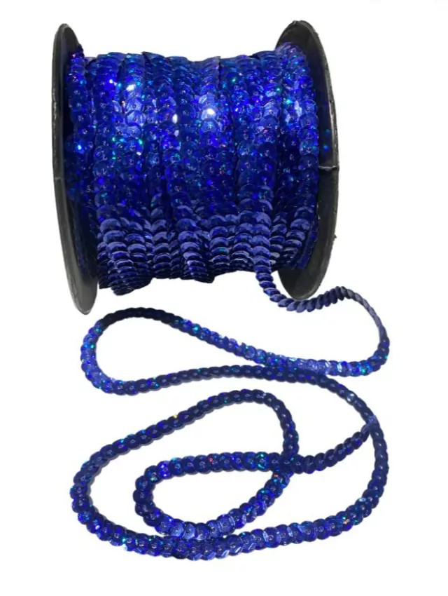 Hilo de lentejuela laser cube 6mm azul x 1mt.