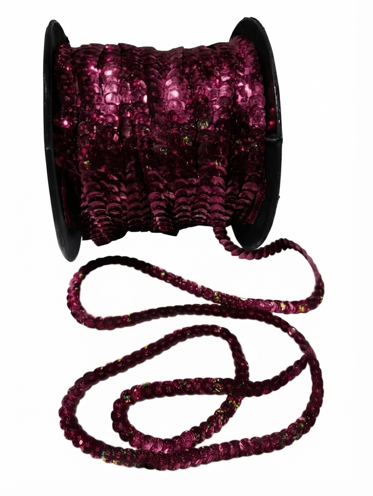 Hilo de lentejuela laser cube 6mm fucsia oscuro x 1mt.   
