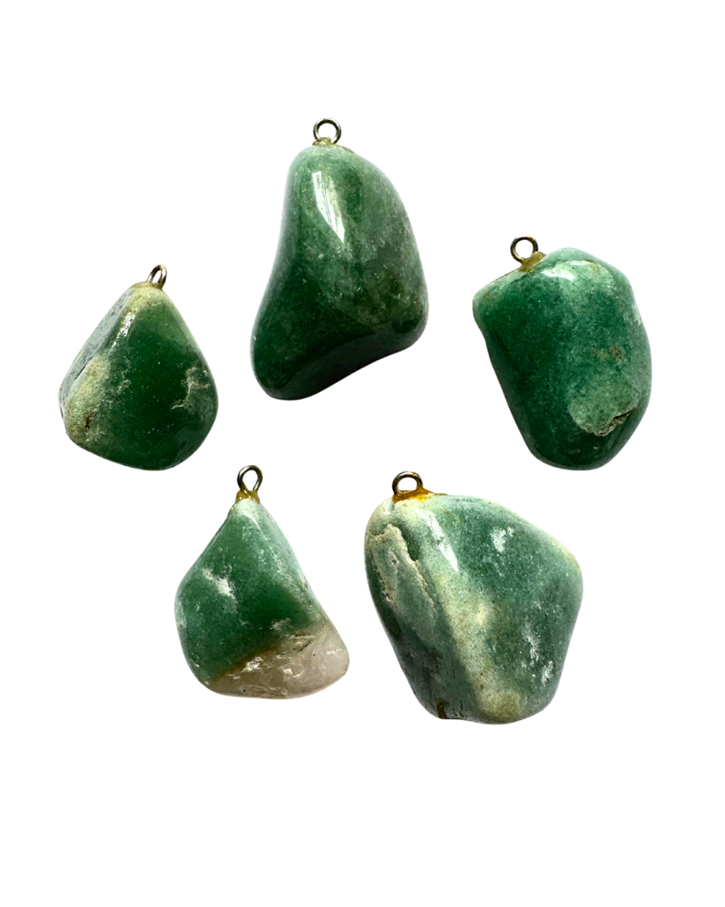 Dije piedra Cuarzo Verde Rolado c/pitón x 1 un.       