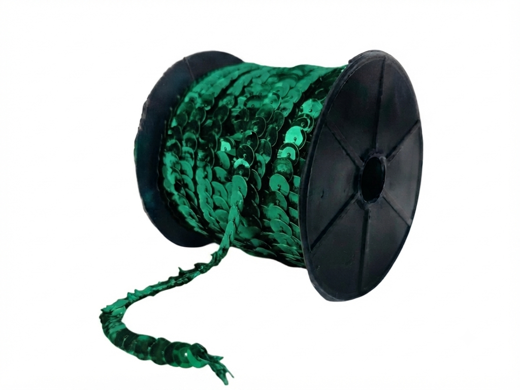 Hilo de lentejuela metal cube 8mm verde x 1mt.  