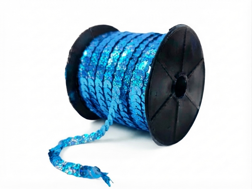 Hilo de lentejuela laser cube 8mm azul x 50ydas  