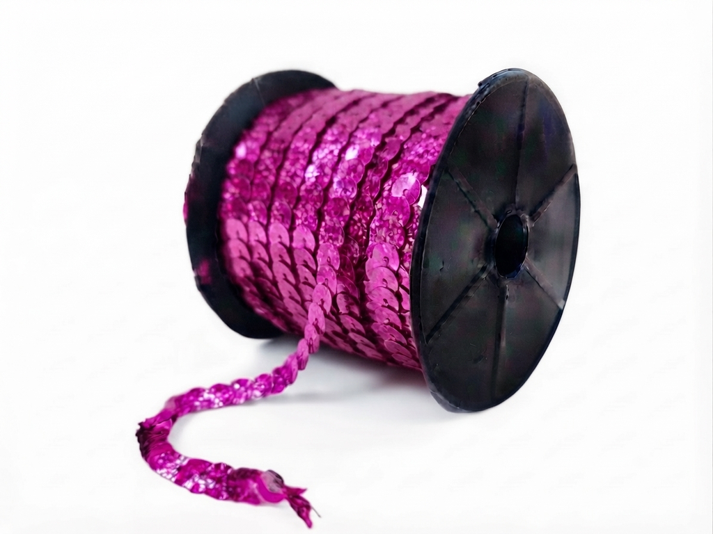 Hilo de lentejuela laser cube 8mm fucsia x 50ydas   