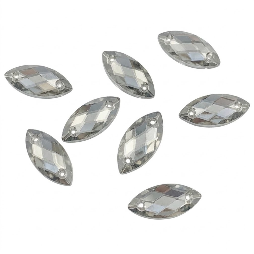 Gema acrílica navette 7x15mm plateada x 25 un. 