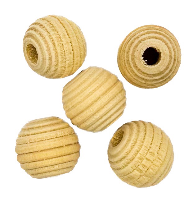 Bolita madera sin pintar rayada 14mm x 5 un.