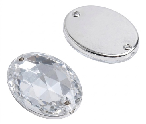 [10955] Gema acrílica oval 18x23mm plateada x 25 un.