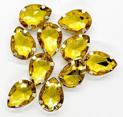 [10994] Gema engarzada gota dorado brillo 10x14mm x 10un.