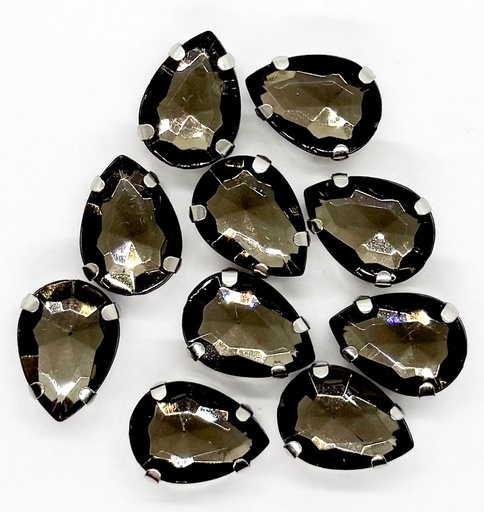 [10994] Gema engarzada gota gris humo brillo 10x14mm x 10un.