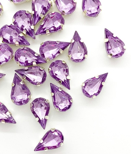 [10993] Gema engarzada gota lila brillo 6x10mm x 10un.