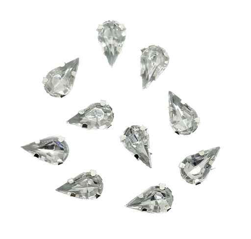 [10993] Gema engarzada plata gota brillo 6x10mm x 10un.