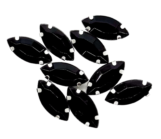 [11008] Gema engarzada navette negro base plata 7x15mm x 10un.