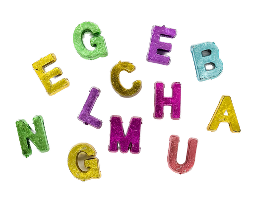 [12100] Plástico letras metaliz grande x 10grs.