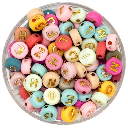 [11682] Plástico letras planas 7mm pastel c/dorado x 10grs.