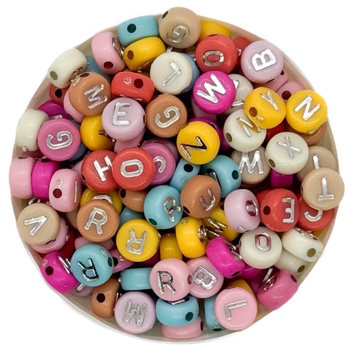 [11682] Plástico letras planas 7mm pastel c/plateado x 10grs.