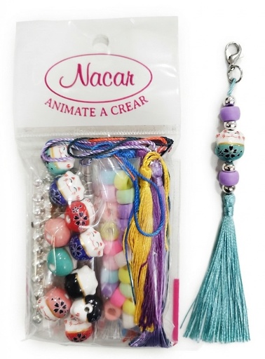 [12233] Set Llavero Gatito c/fleco multicolor