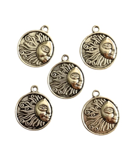 [12384] Dije metálico sol plateado x 5 un 