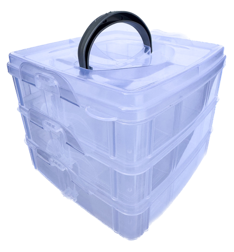[69245] Caja organizadora triple rect. 16x16x13cm transp.