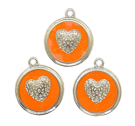 [E31048] Dije esmaltado niquel medalla corazón naranja x 1un.