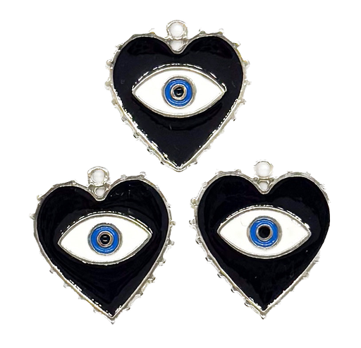 [E60360] Dije esmaltado niquel corazón ojo turco negro #2 x 1un.  