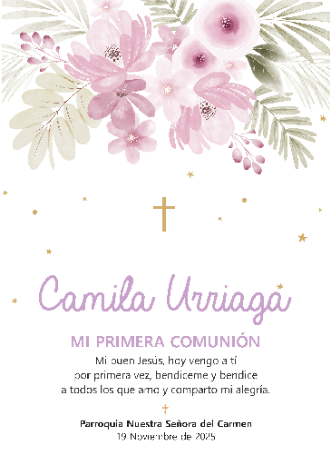 [11113] Estampita Comunión flores 7x10cm x 10 un.  