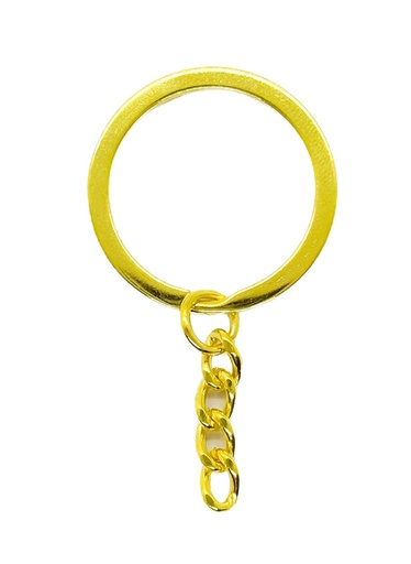 [12138] Argolla de llavero plana c/cadena 30mm dorada x 5un