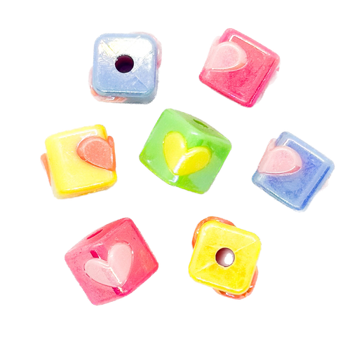 [10260] Plástico bicolor brillo AB cubo corazón 10mm x 10gr. 