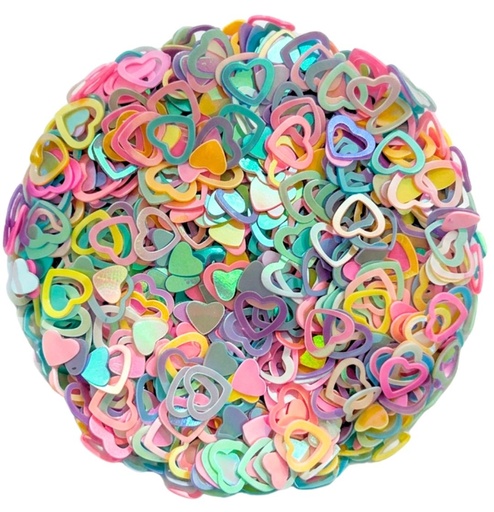 [11114] Mini lentejuela corazón calado multicolor pastel x 10gr 