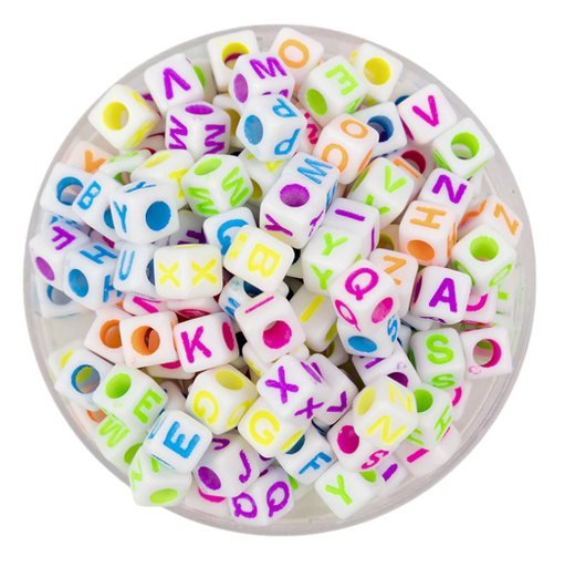 [11682] Plástico letras cubo 7mm flúor blanca c/color x 10grs 