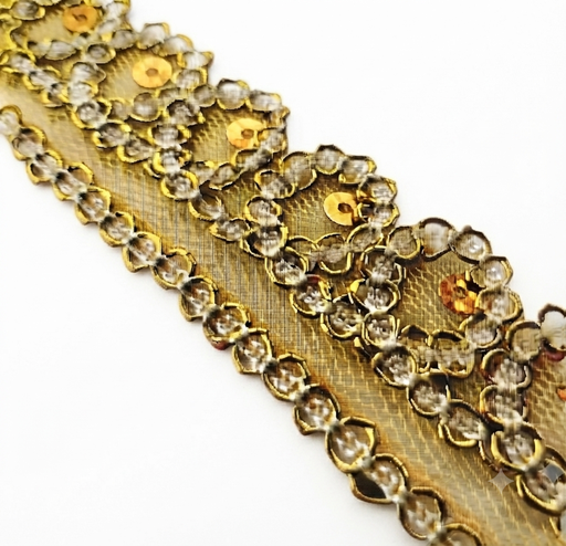 [12961] Galón dorado con lentejuelas 25mm x 1mt 