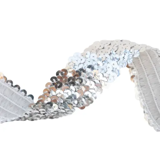 [12962] Galón elástico con lentejuelas plateado 20mm x 1mt  