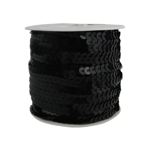 [12045] Hilo de lentejuela metal plana 6mm negra x 1mt.     