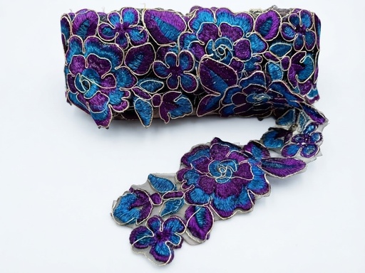 [15301] Galón Flores azul/lila/plata 70mm x 1mt